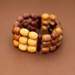 7 inch, Vintage Wooden Oval Beads Unique Beaded Bracelet - U26